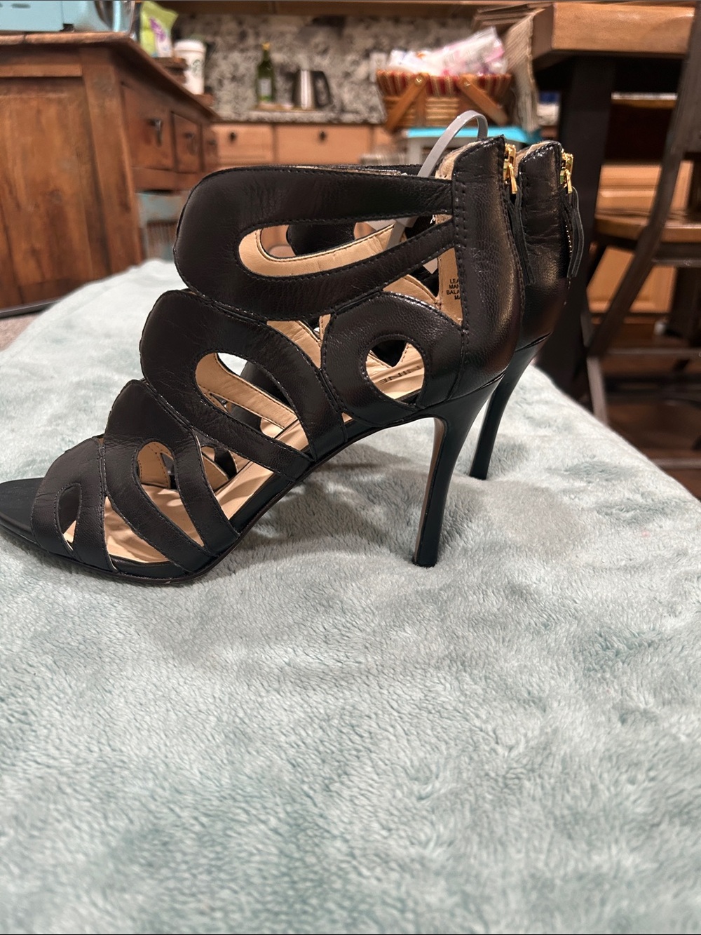 Nine West Black Cutout High Heel Sandals,100% leather,NEW